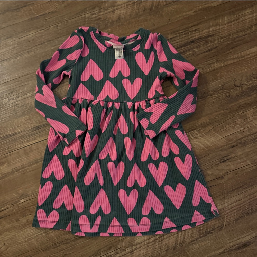 Hanna Andersson Pink Heart Dress 110 cm/5 Valentines Day Organic Cotton